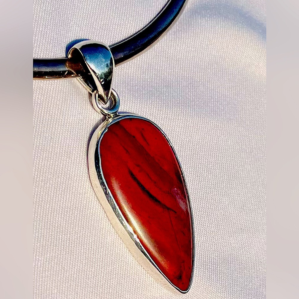 Red Jasper and Silver 3 inch pendant